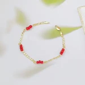 Exquisite 14K Gold Plated Wine Red Beaded Bracelet, Elegant Lucky Fashion Jewellery for Women, Classic Beaded Wristband with Delicate Craftsmanship, Perfect for Daily Casual Matching, Party Styling and Christmas Holiday Gifting