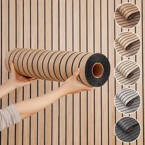 1 Roll Wood Grain Striped Wall Sticker | Thickened 3D Grid Textured Self-Adhesive Decorative Wallpaper, Waterproof Wall Decor for TV Background, Bedroom, Living Room & Ceiling | Cuttable Easy-to-Stick Faux Wood Panel, Moisture-Proof