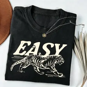 Easy Tiger Graphic Tee, Retro Vintage Tiger Shirt, Unisex  Boho Aesthetic T-Shirt, Style Top fit soft