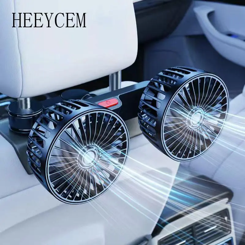 Double-head fan, Car backseat fan, car rear seat fan with 360-degree adjustable clip, large air volume, ultra-low noise, convenient clip-on installation, removable for multiple scenes, brushless motor, suitable for all vehicles, USB Car Fan
