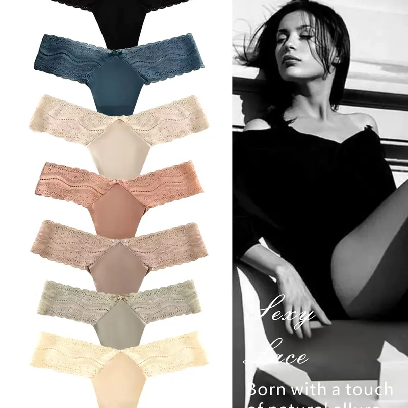 Women's Seamless Scallop Trim Underwear Set, Comfortable Breathable Antibacterial Panties, Fitted Casual Everyday Style for All Seasons