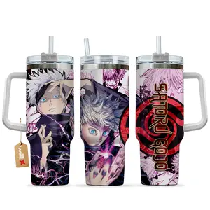 Satoru Gojo Jujutsu Kaisen Anime Custom Tumbler With Handle, 40oz Stainless Steel Tumbler With Handle, Leak-Proof and Stylish for Everyday Use