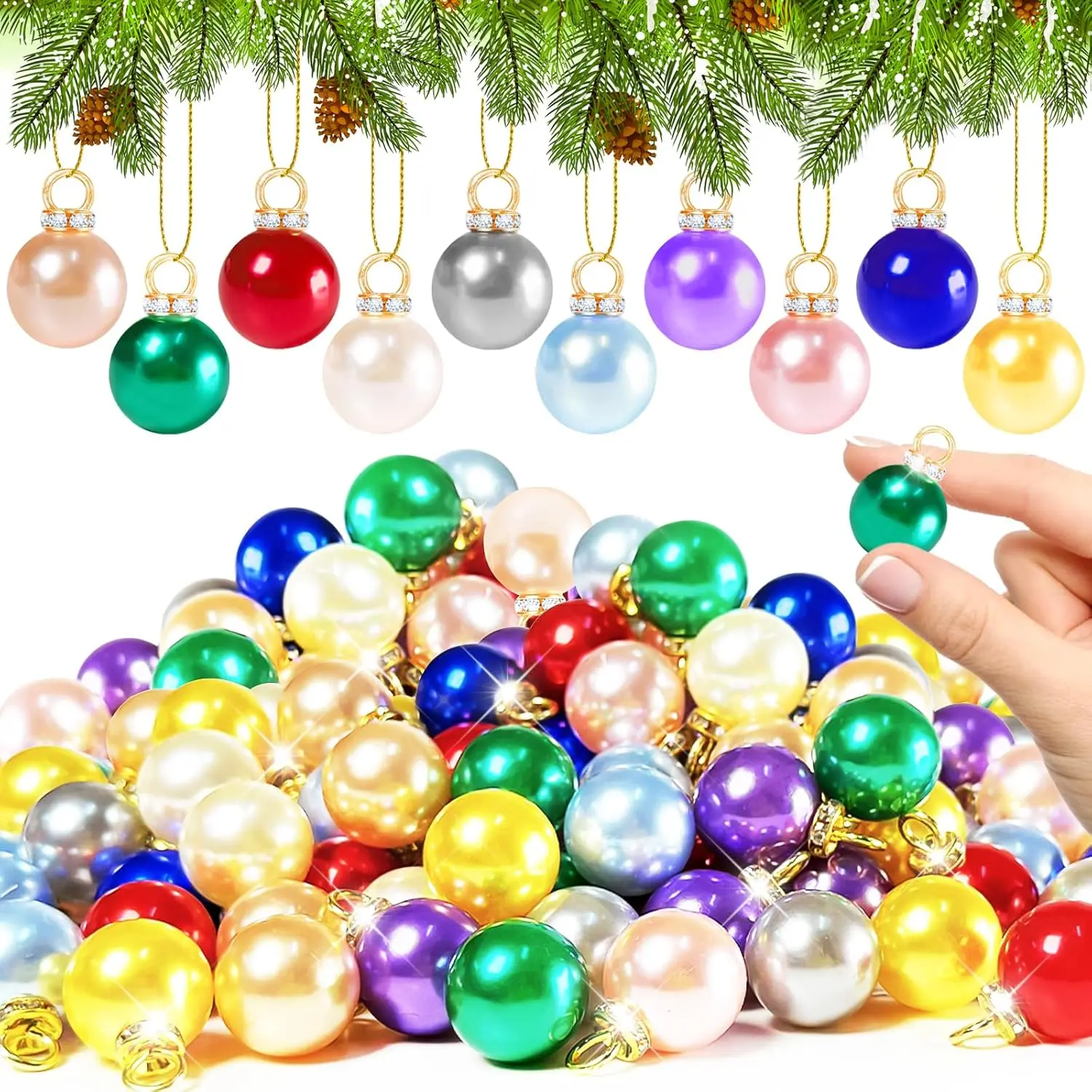 120 count Mini Christmas Balls Ornaments,0.6"/16mm Miniature Glitter Balls, Ornament Pendants for Xmas Tree,DIY Craft,Outdoor Indoor Decor(10 Colors)
