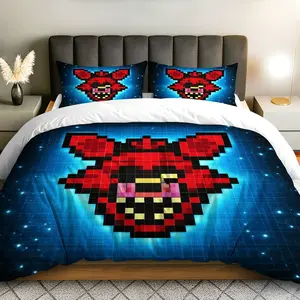 3PCS Duvet Cover Set, 1 Duvet+2 Pillowcases(Without filler), Pixel Art Foxy Gaming Sci-Fi Bright theme, Halloween bedding set, Comfortable Soft Suitable for decoration Bedroom Living Room Dorm Studio, Comfy Bed Sets