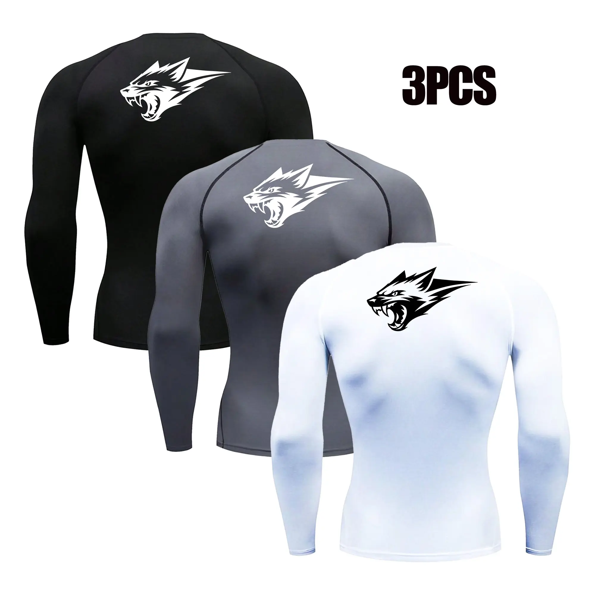 Men’s 3-Pack Long Sleeve Compression Shirts with Bold Back Beast Logo, Quick-Dry Athletic Base Layer for Gym, Running & Training. TikTok Made Me Buy It Top Menswear Tshirt Operator Wetsuit