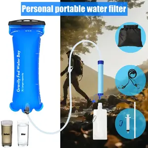 Gravity Water Filter Straw, Camping Water Filtration System, Outdoor Water Filter, Travel Backpacking Emergency Purifier, 0.79 Gallon Bag, 0.1 Micron, 5 Stage Filtering