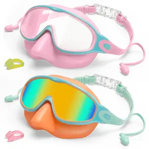 [Spring Shine]GOECI  Kids pool accessories-2 Pcs-Swim-Goggles with Nose Cover, Wide View Anti Fog UV