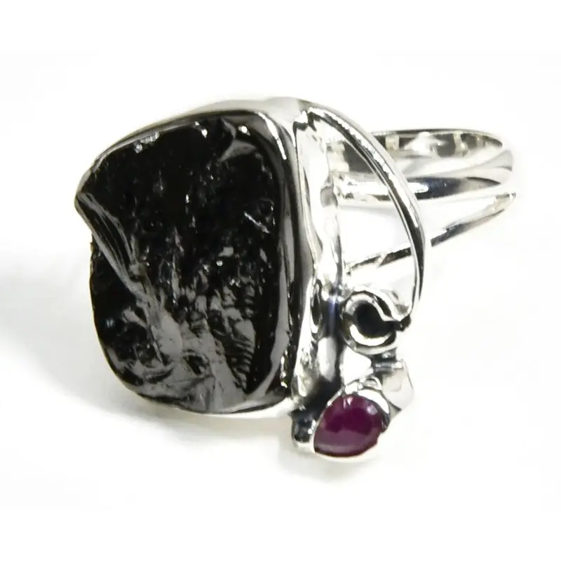 Unisex Sterling Silver Ruby Shungite Natural Stone Ring - Size 6, Protection Wear, Vitality Accessory