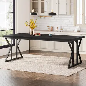 Tribesigns Dining Table for 8-10 People, 78.74-inch Rectangular Wood Kitchen Table with Strong Metal Frame, Industrial Large Long Dining Room Table for Big Family