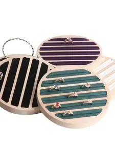 1pc Bamboo Wood Jewelry Ring Tray Display Stand, Ring Earring Stud Holder, Decorative Showcase Prop, Elegant Accessory Organizer
