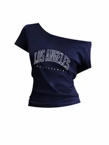 Women's Loose-Fit Graphic Print T-Shirt Top Lady, Breathable Soft Knit Fabric, Summer Casual Style, Perfect for Daily, Age 13-17, Made in China