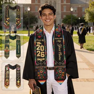 Custom Name & School Mexican Graduation Stole, Mexican Flag Graduation Sash, Mexico Stole Class of 2026, Aztec Pattern Sash Senior Grad Gift