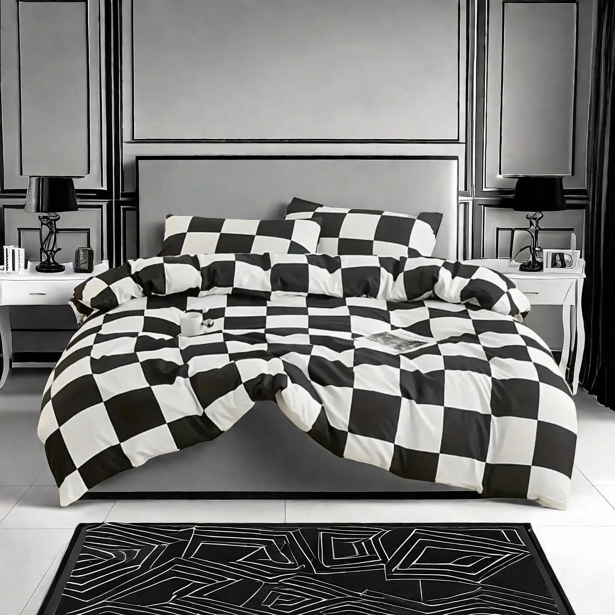 Checkerboard Pattern Bedding Set, 3 Counts/set Including 1 Duvet Cover & 2 Pillowcase without Filler, Soft Comfortable Bedding Set for Home Bedroom