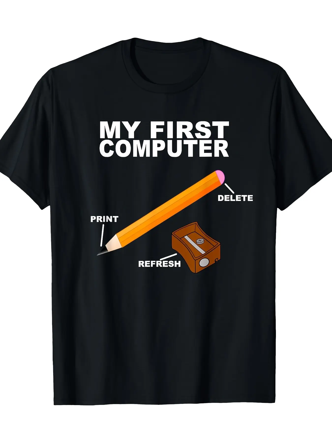 Men's Relaxed Fit Graphic T-Shirt, Soft Short-Sleeve Crew Neck with "My First Computer" Programmer Humor for Office