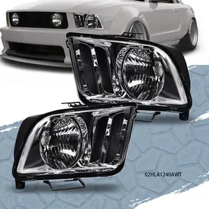 CROSSDESIGN Black Headlights Headlamps Driver & Passenger Side  Fit For 2005-09 Ford Mustang