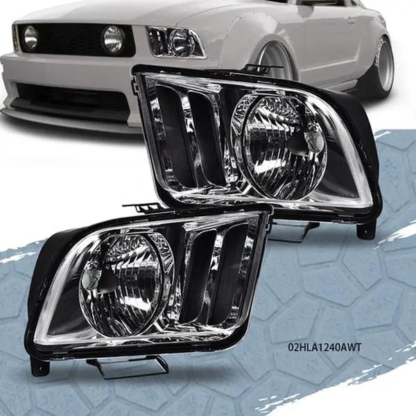 CROSSDESIGN LED Black Headlight Pair Set - Driver & Passenger Side, Vehicle-Specific Fit for 2005-09 Ford Mustang, Weather Resistant Car Exterior Upgrade, Road Illumination Accessory