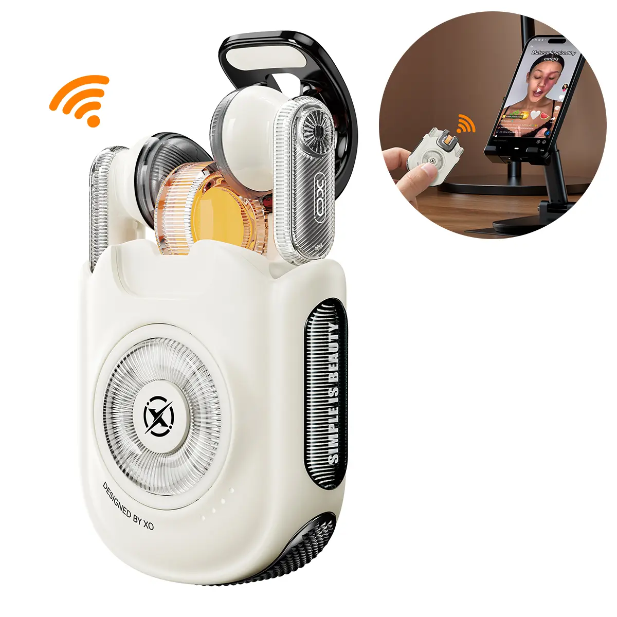 2 in 1 Remote Control Bluetooth Earbuds, Half In Ear Wireless Earphones,TikTok Scrolling Remote Control, Remote Control of Photography, Kindle App Page Flip, Compatible with iOS and Android Phone