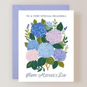 Greeting Card (With Envelope) Grandma Mother’s Day Card – “To A Very Special Grandma” Floral Greeting, Elegant Hydrangea Illustration