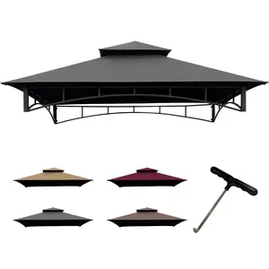 CoastShade 8 x 5 Grill BBQ Gazebo Double Tiered Replacement Canopy Roof Outdoor Barbecue Gazebo Tent Roof Top,Gray