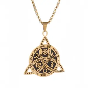 Double Sided Stainless Steel Triple Goddess Triquetra Pendant Necklace, Celtic Knot Irish Christian Trinity Knot Jewelry Accessory
