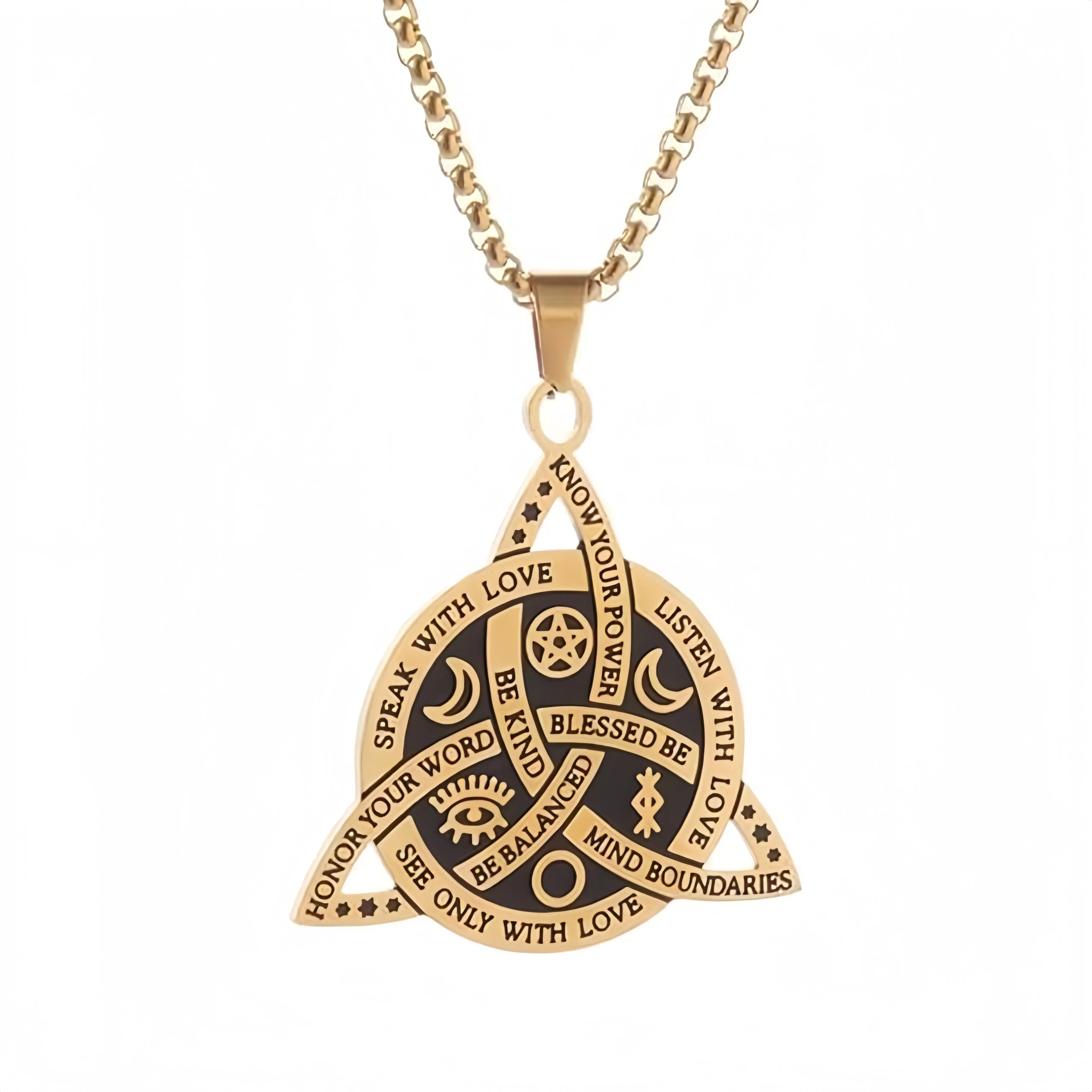 Double Sided Stainless Steel Triple Goddess Triquetra Pendant Necklace, Celtic Knot Irish Christian Trinity Knot Jewelry Accessory