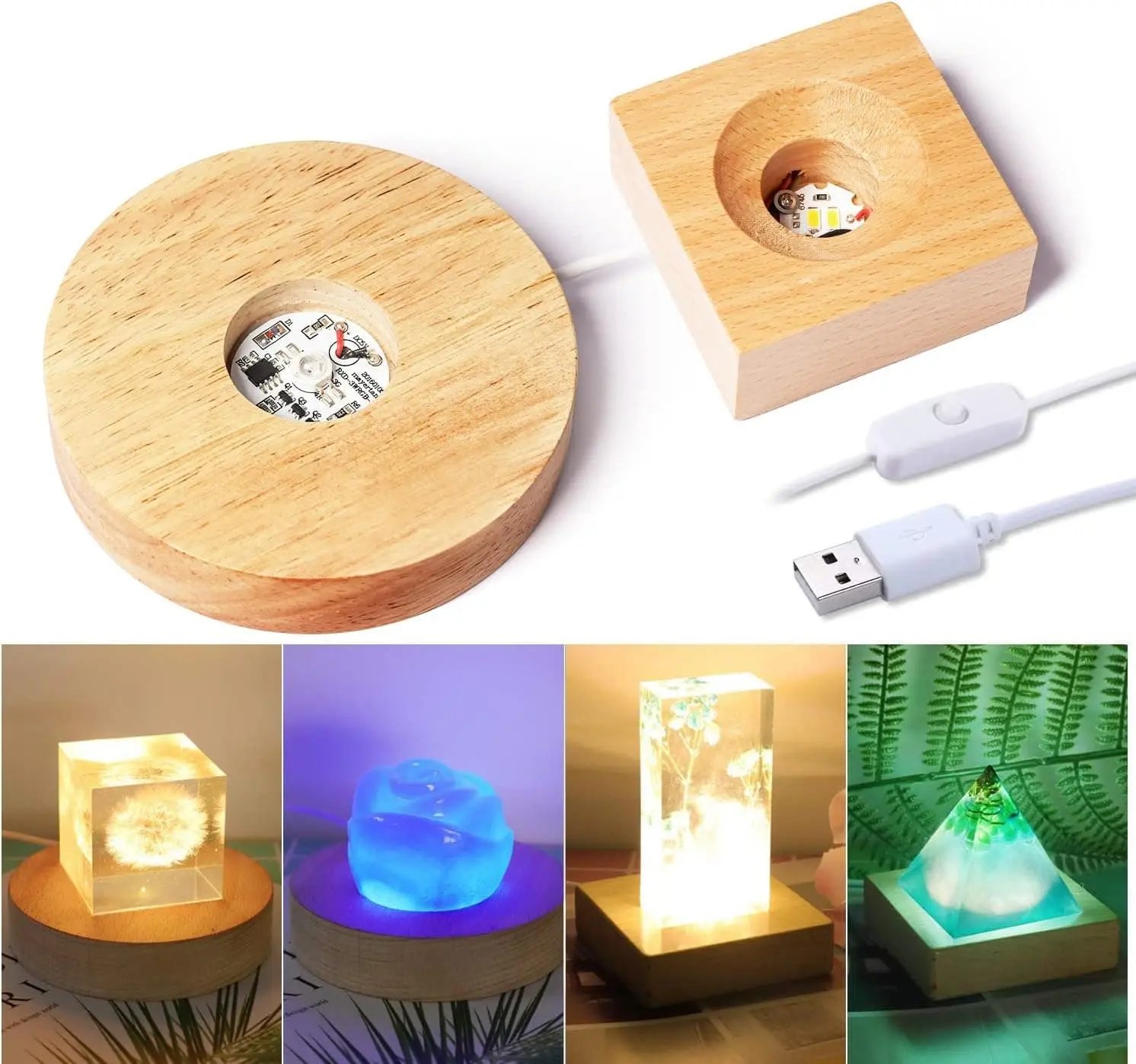 LED Lights Display Base 2PCS Wooden Lighted Base Stand for Laser Crystal Glass Resin Art - LET'S RESIN LED Lights Display Base 2PCS Wooden Lighted Base Stand for Laser Crystal Glass Resin Art - LET'S RESIN