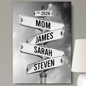 Personalized Family Street Sign Canvas Wall Art Decor - Customized Name & Year Poster Prints - Unique Mothers Day Gifts for Mom, Grandma, Wife, Parents - Vintage Customized Picture Home Signs