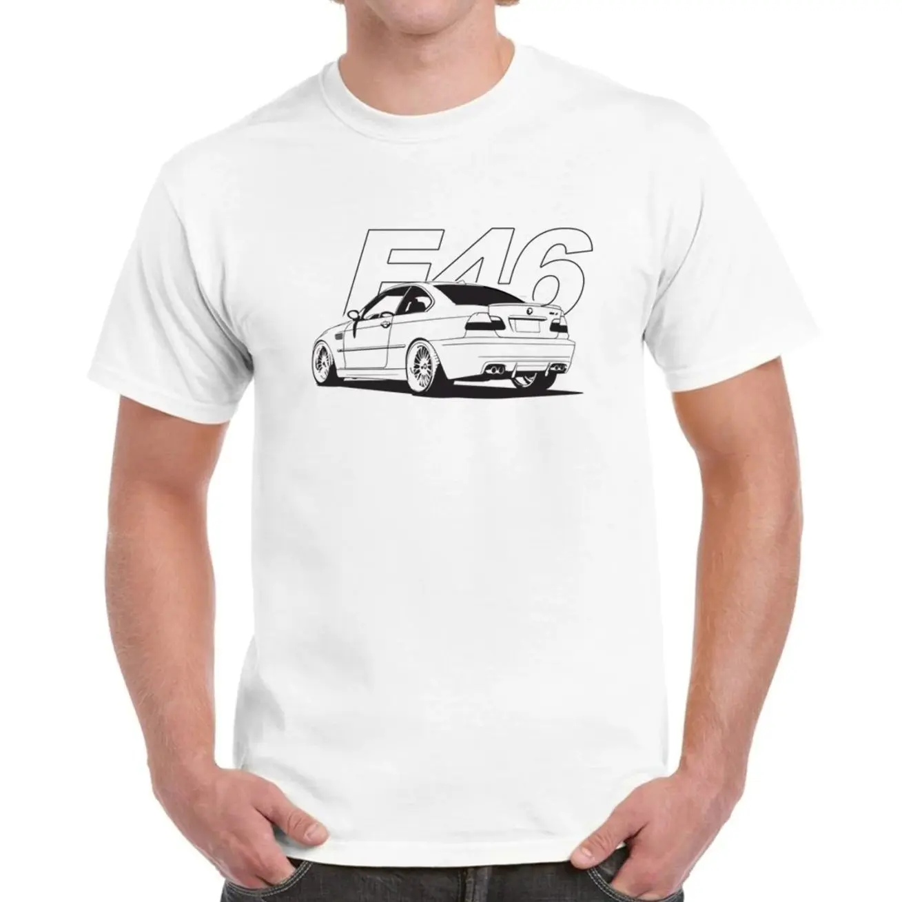 E46 M3 Inspired White Car Silhouette Unisex T-Shirt Sweatshirt Hoodie, Car Enthusiast and Fans Gift