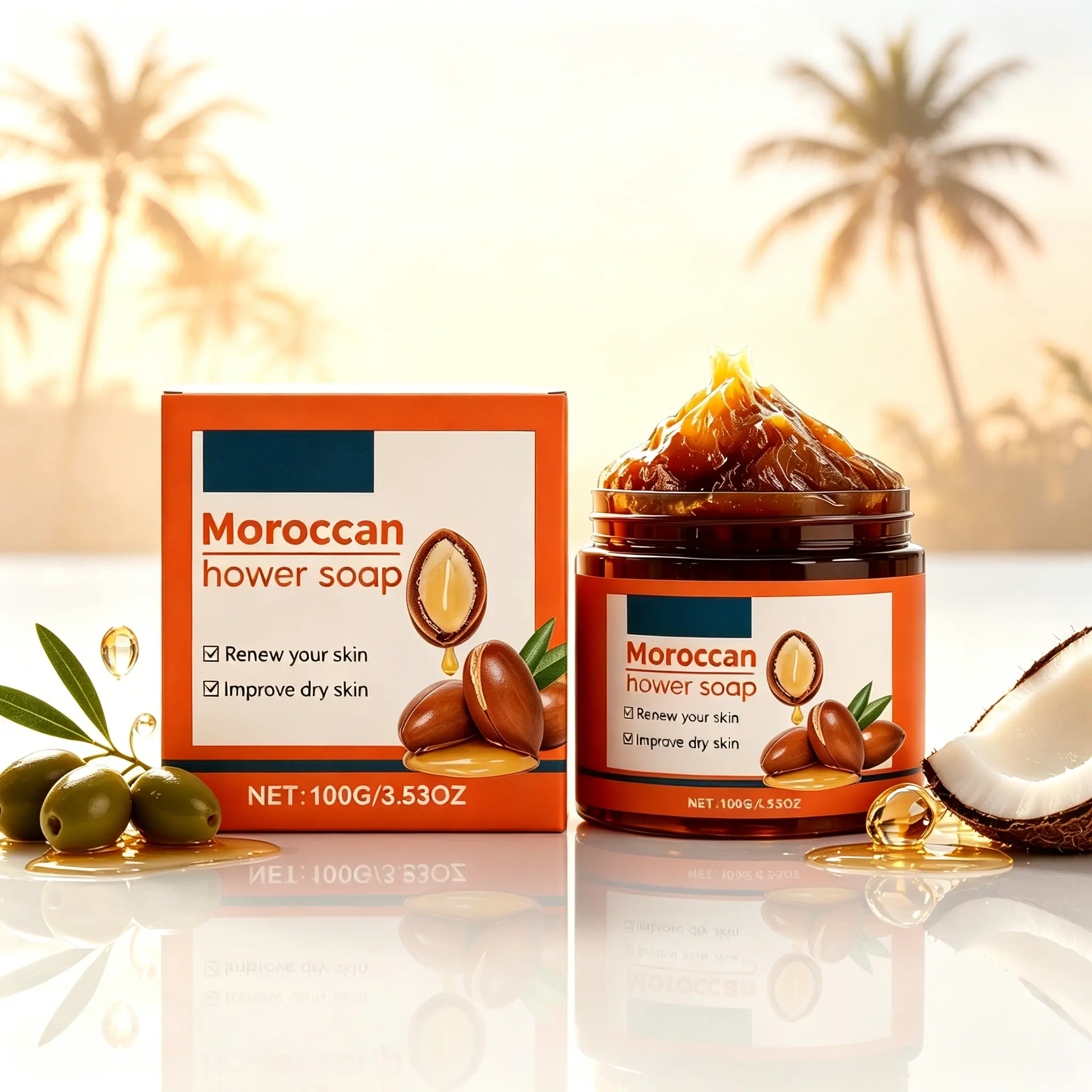 Moroccan Shower Soap – Exfoliating & Nourishing Body Bar That Gently Renews, Smooths & Softens Dry, Rough Skin with Natural Botanical Ingredients | Rich, Creamy Lather for a Spa-Like Shower Experience | 100g