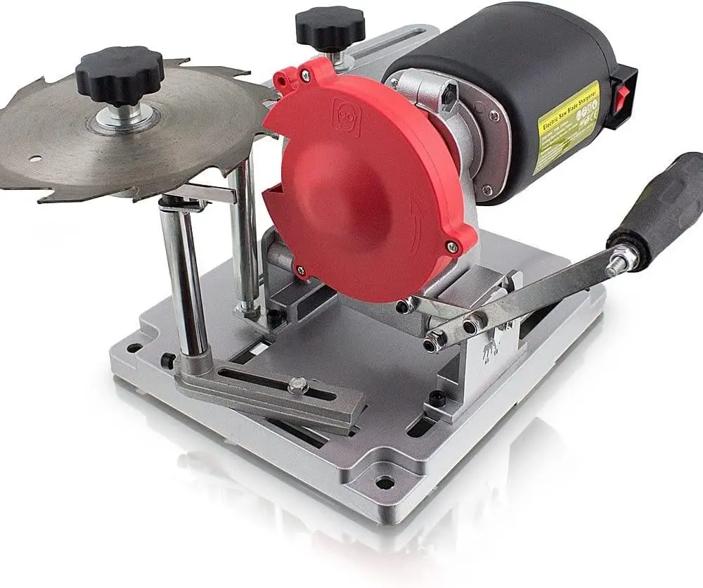 120V Electric Circular Saw Blade Sharpener with Diamond & Emory Wheels, Compact Die Cast Aluminum Motor Block, Inches-Compatible Index Arm for Metal/Wood Blades