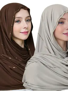 Elegant Beaded Muslim Women Headscarf Scarf, Soft Lightweight Summer Shawl for Prayer, Ramadan & Daily Wear, Stylish Hijab Accessory