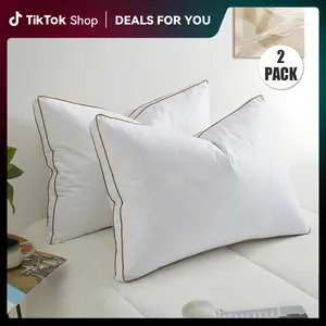 PEACE NEST 2 Pack Goose Down  Feather Pillows for Side  Back Sleepers Hotel Quality Cotton Cover Soft Pillows Mother's Day Gift