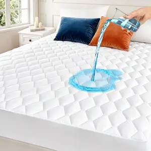 King Size Mattress Protector Waterproof Washable Mattress Padded Cover Fitted Bed Protection Noiseless Plastic Bed Pad Deep Pocket Up to 18“ Soft and Breathable（White）