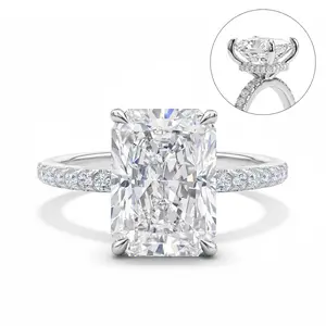 D Color VVS1 Radiant Cut Synthesis Moissanite Engagement Ring Set for Women, Stackable Promise Ring and Curved Band Bridal Set, Sizes 5-10, Sparkling Wedding Jewelry