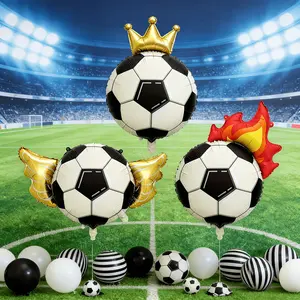 3-Pack Soccer Theme Aluminum Foil Balloons, Winged Crown Flame Designs, Perfect for Football Birthday Parties and Celebrations