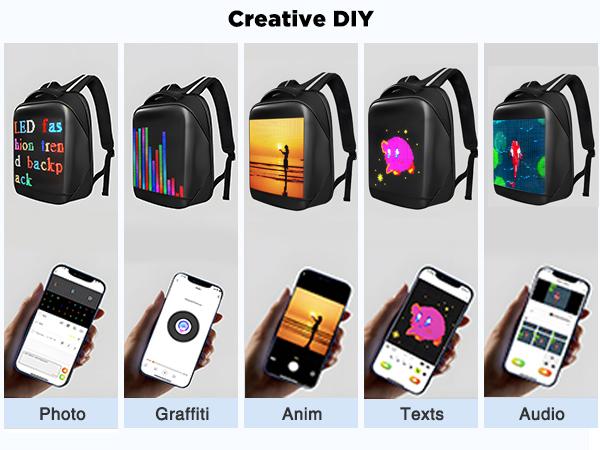 LED Display USB Charging Backpack,Laptop Backpack,DIY Fashion Backpack, Waterproof Shoulder,Fits 15.6 Inch Laptop (Black) randoseru backpack,fathersdaygifts High-Definition  Billboard Backpack