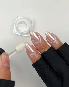 2 White Chrome Nail Powder, Pearl Chrome Powder with Pearl Shimmer Effect, Pearl Effect Chrome Glazed Donut Nail