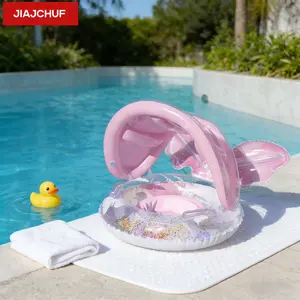 Mermaid Swimming Ring, Detachable Sunshade, Thickened Child Seat, Comfortable Sponge Bottom, Suitable for Indoor and Outdoor Pools