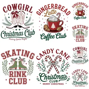 Christmas Theme Santa Holiday Iron-On Transfer Stickers, 4 Large & 4 Small, Clothes Decoration, Fashion DTF Film, DIY Accessories