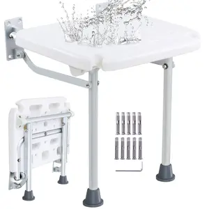 VEVOR Folding PE Shower Seat, 15.7''x 14.8'' Unfolded, Wall Mounted Fold Up Shower Bench with 500 lbs Load Capacity, Space Saving Fold Down Shower Chair for Seniors Pregnant Women Children Adults