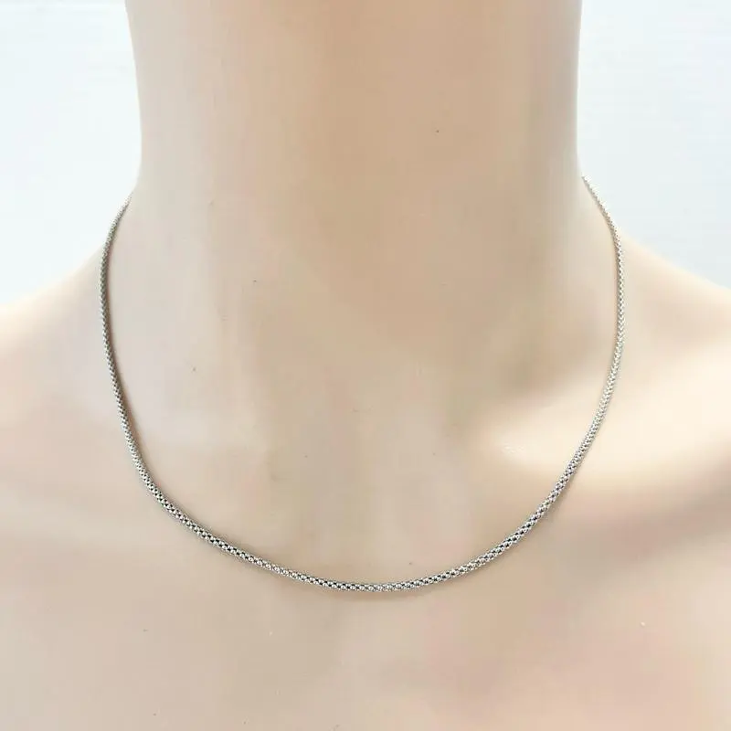 Sterling Silver 925 Popcorn Chain Necklace 16” 18” 20” 22” Vintage Style Rhodium Oxidized Darkened