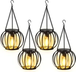 Solar Lanterns Outdoor , 4 Pack Upgraded Metal Hanging Solar Lights Outdoor Lanterns, Brighter Auto On/Off Outdoor Hanging Lantern for Yard Patio Pathway Porch Garden Decor