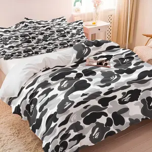 Black & White Camo 3-Piece Duvet Cover Set, Ultra-Soft Microfiber Bedding with 1/2 Pillowcases (No Insert), Streetwear Style Bedding for Teens Adults Bedroom Dorm Decor Decorative Duvet Cover