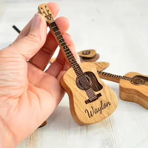 Personalized Engraved Guitar Lover Gift Set – Wooden Guitar Pick Box with Stand, Perfect for Anniversaries, Fathers, Brothers, Boyfriends, or Friends