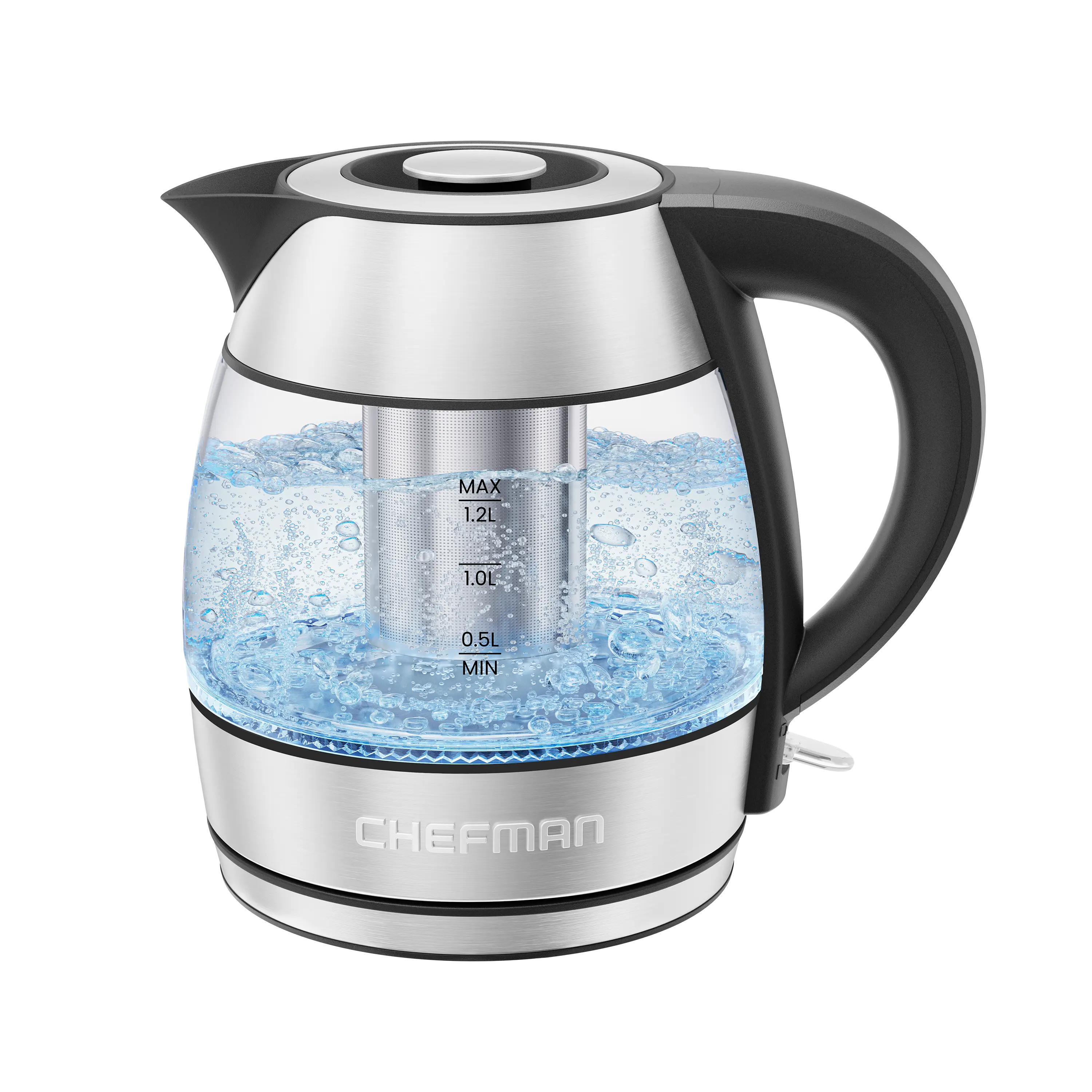 Chefman Rapid Boil 1.2L Electric Tea Kettle with Tea Infuser and Removable Lid - Stainless Steel