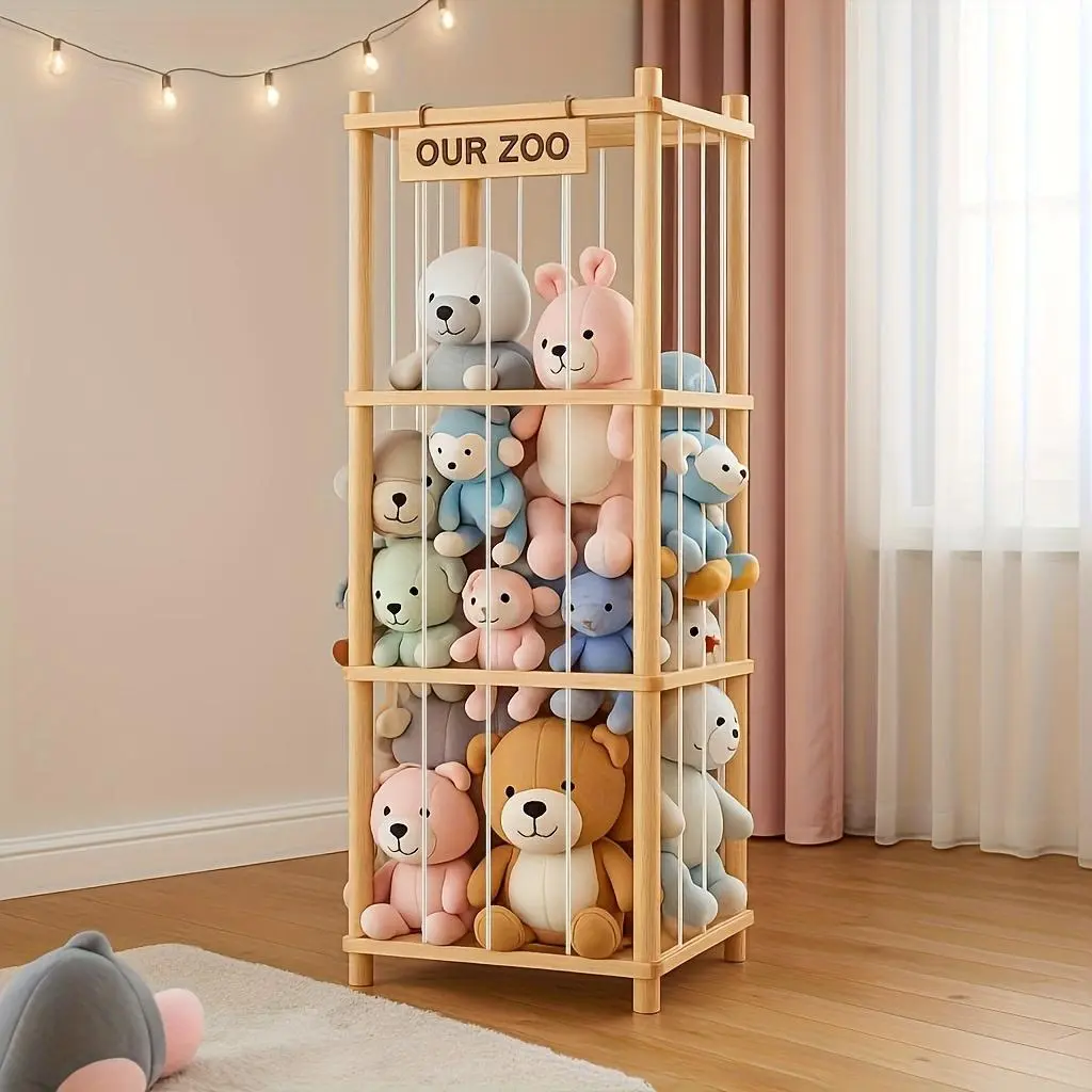 "Wooden Doll Storage Shelf"-Space-Saving Display Rack Minimalist-toy display natural wood display container,memorabilia display shelf,collectible figurine,wooden storage organizer,room decorations,whimsical home decor,desktop storage box, accessories