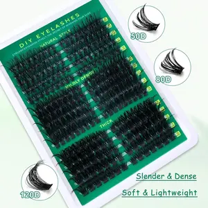 DIY Professional Eyelash Extension Kit, 50D+80D+120D Dense False Lashes, Mixed Thickness 0.07mm, D Curl Cat Eye Style, Reusable, DIY False Eyelashes