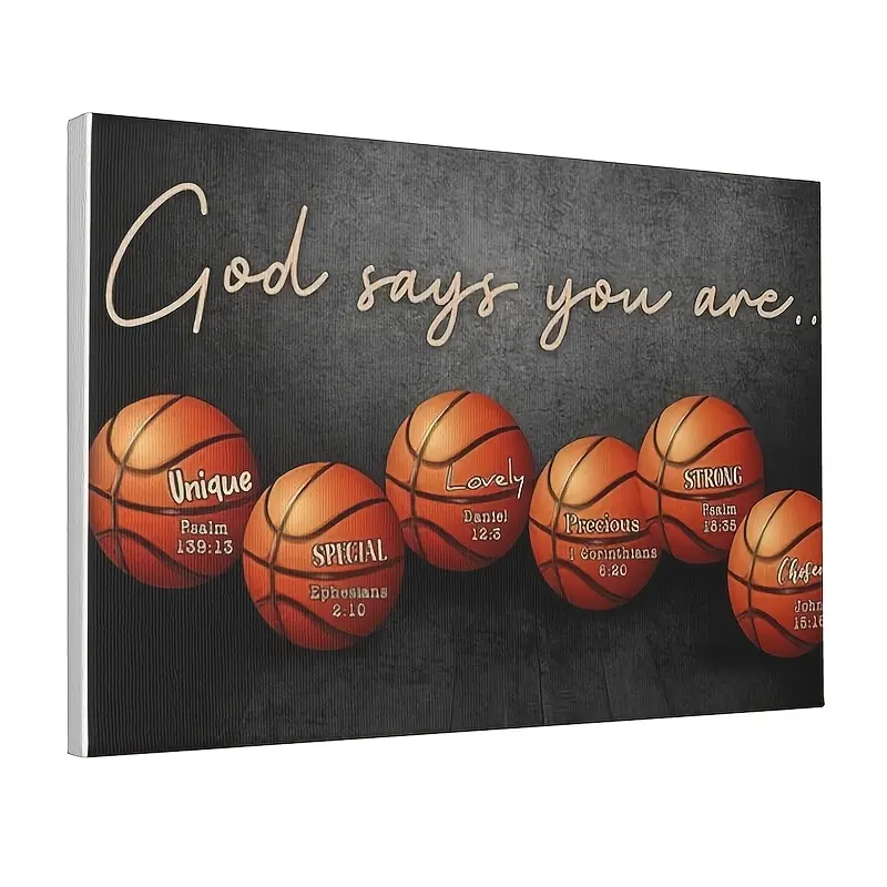 1pc Inspirational Basketball Canvas Wall Print - Motivational Sports Decoration with Bible Verses for Boys Room, Gym, Office (Home Decor, Posters & Prints Supplies)