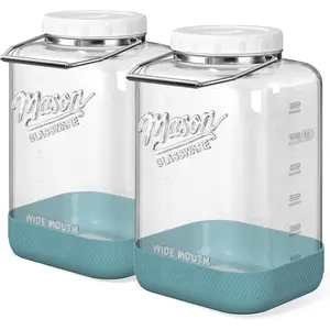 2 Pack 2 Gallon Glass Jar with Airtight Lid, 256 Oz Large Wide Mouth Mason Jar with Non-slip Base & Stainless Steel Handle - Glass  Storage Containers for Flour, Cereals, Rice and Picking
