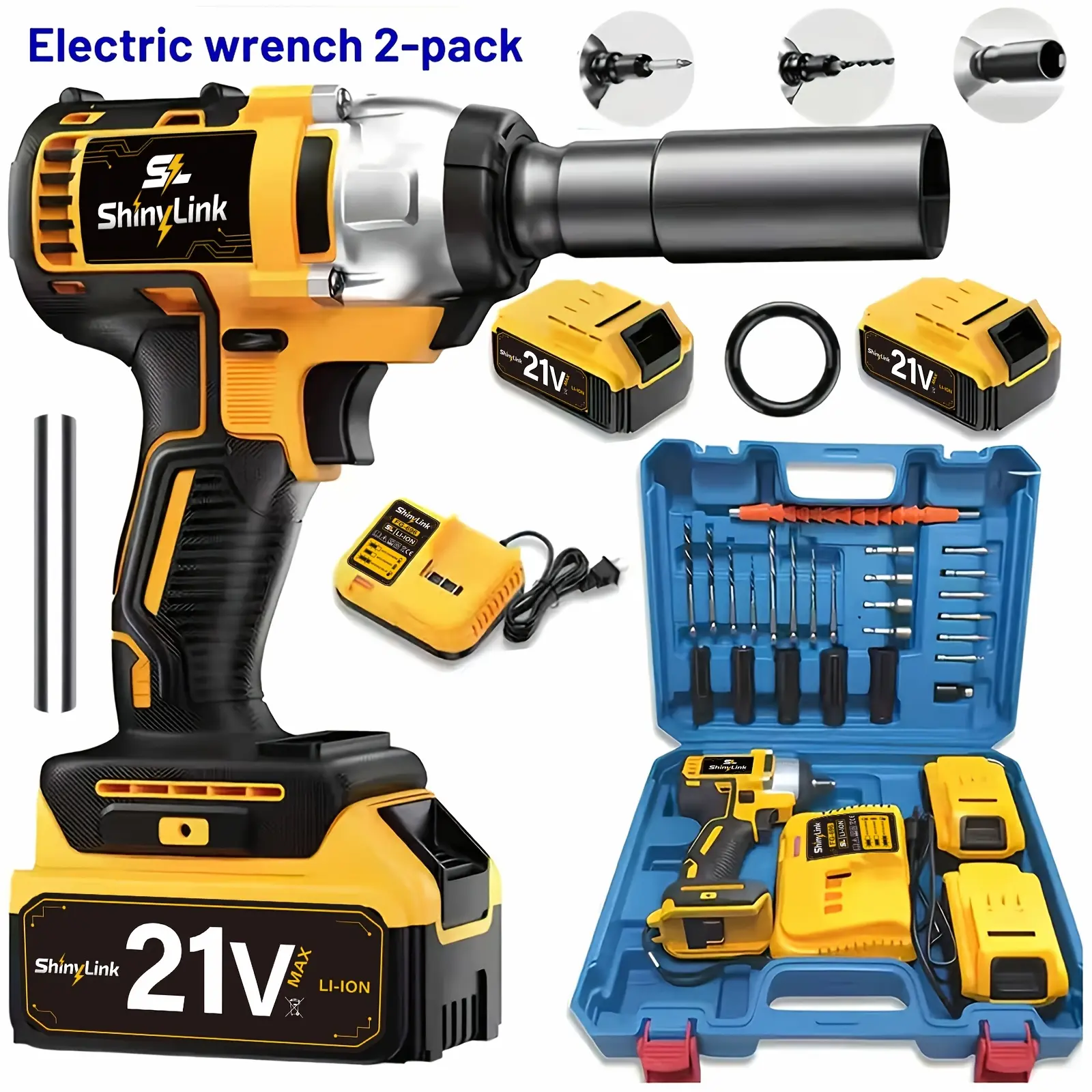 21V Max Rechargeable Impact Wrench 4pcs Set (Battery+Wrench+Other) - 4000mAh Lithium-Ion Batteries, Heavy-Duty Motor, Wireless Drill/Driver Compatible Screw Gun, Power Tool Must Have for Car Repair, Ideal Gift for Mechanics